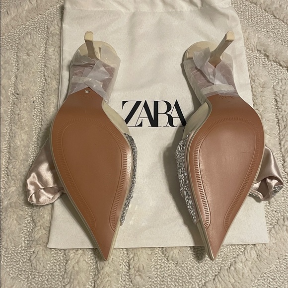 Zara Cream Heels with Silver Sparkle Bow - Picture 6 of 6